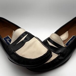 Bragano Two Tone Penny Loafers Black Cream Leather Mens 9M Dress Shoes